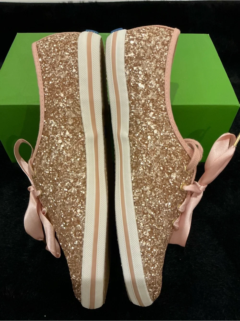 kate spade Rose Gold Glitter Sneakers with Pink Satin Laces